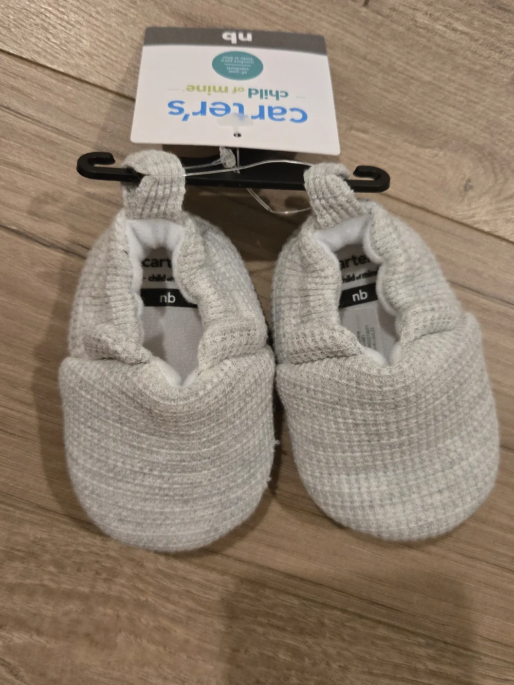 NWT Carter’s Child of Mine Baby Waffle Knit Slippers Gray Newborn NB